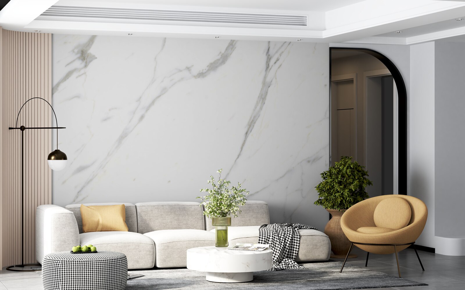 Fotobehang Sneeuwwit marmer en sierlijk gebogen contouren