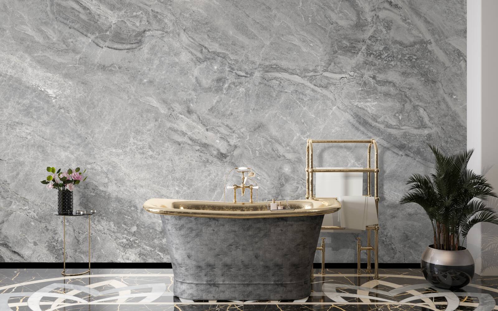 Fotobehang grijze porseleinen tegels met vage randen