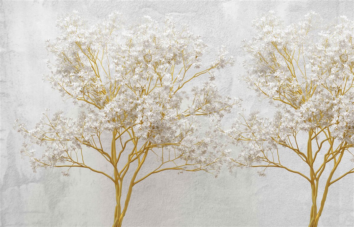 Fotobehang witte bomen in de herfst