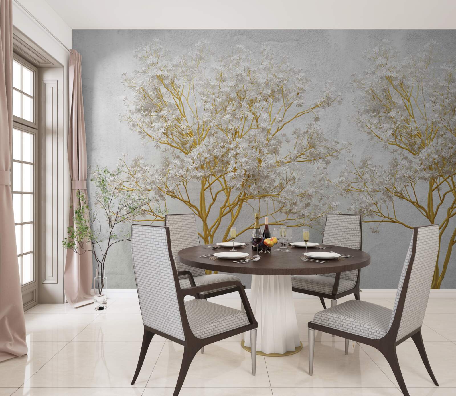 Fotobehang witte bomen in de herfst