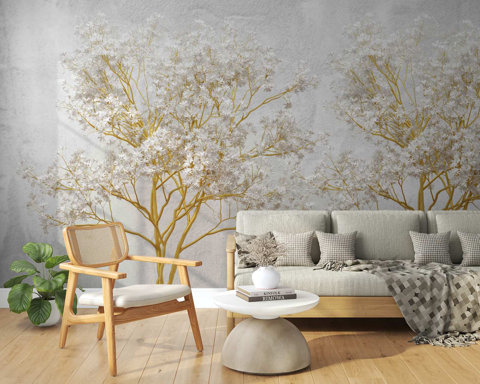 Fotobehang witte bomen in de herfst