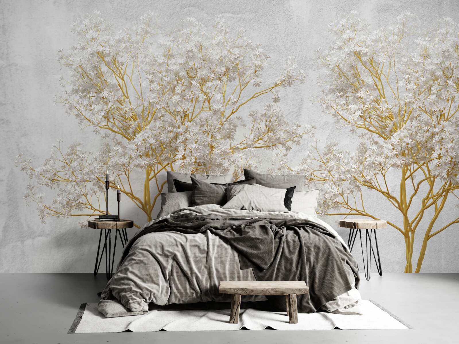 Fotobehang witte bomen in de herfst