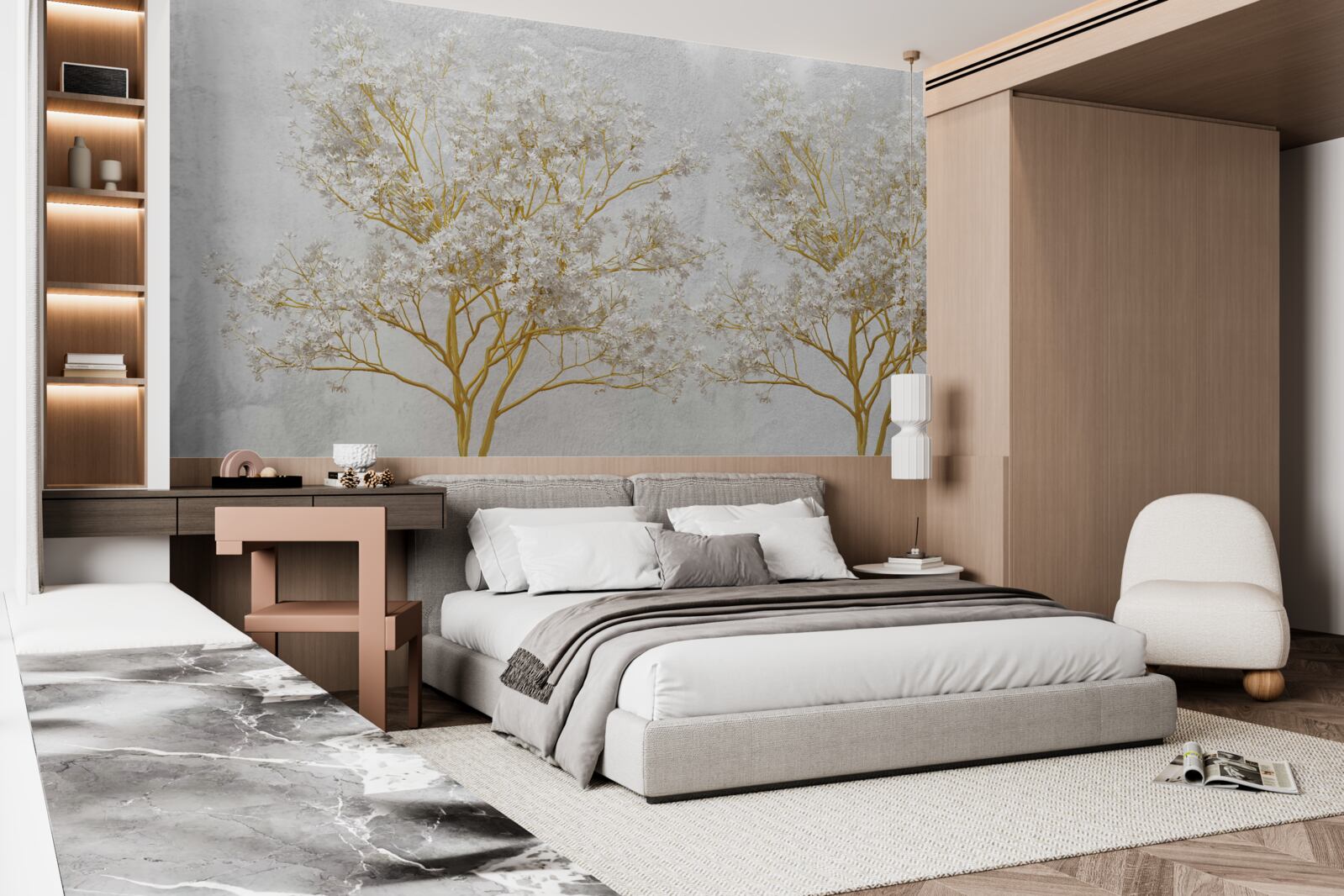 Fotobehang witte bomen in de herfst