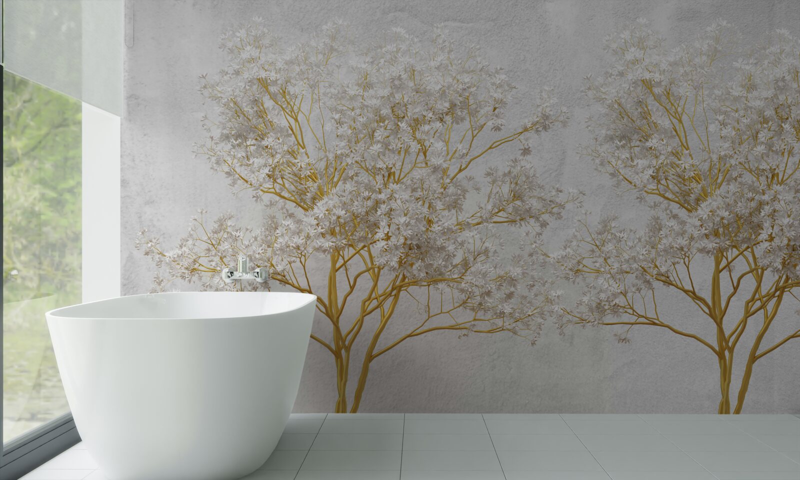 Fotobehang witte bomen in de herfst