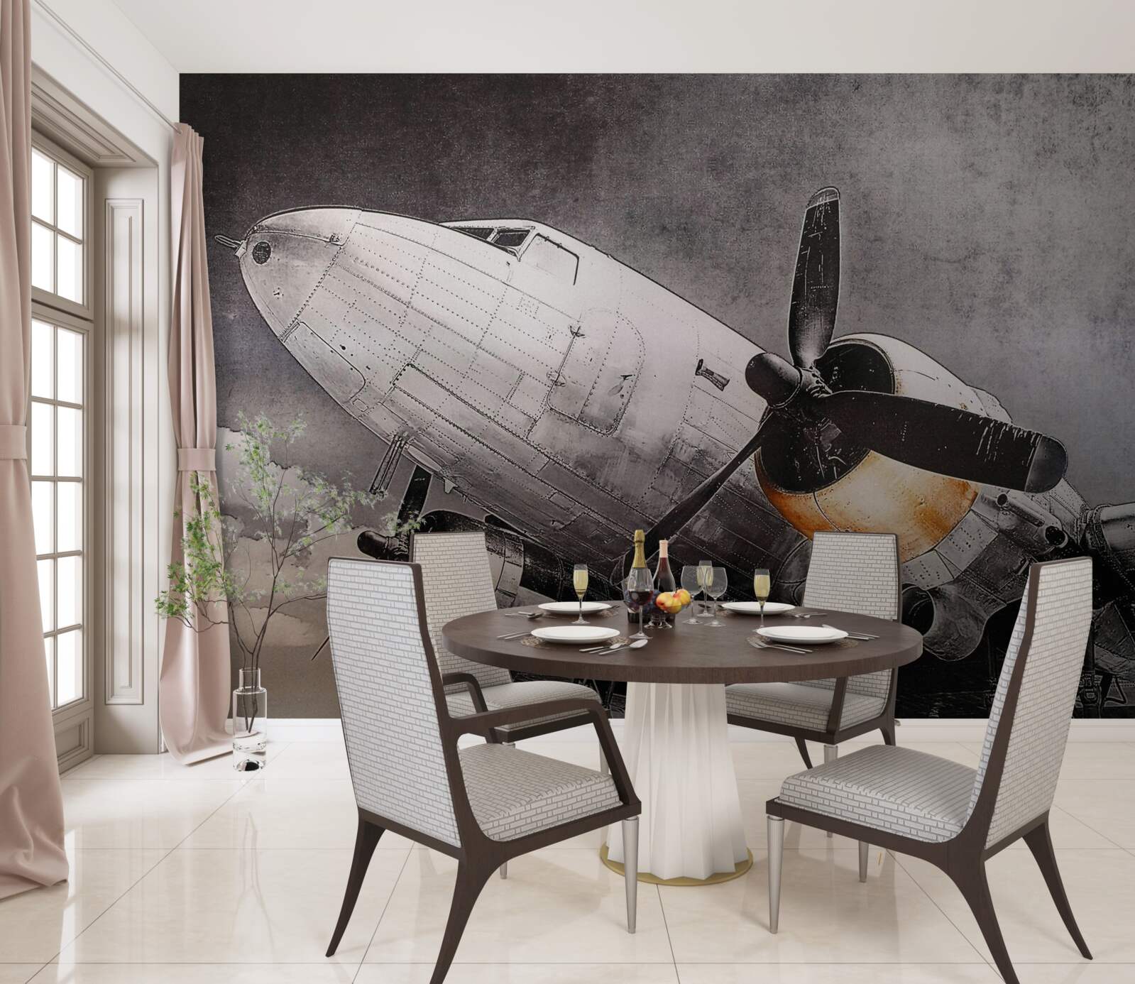 Fotobehang vliegtuig afgebeeld in wit