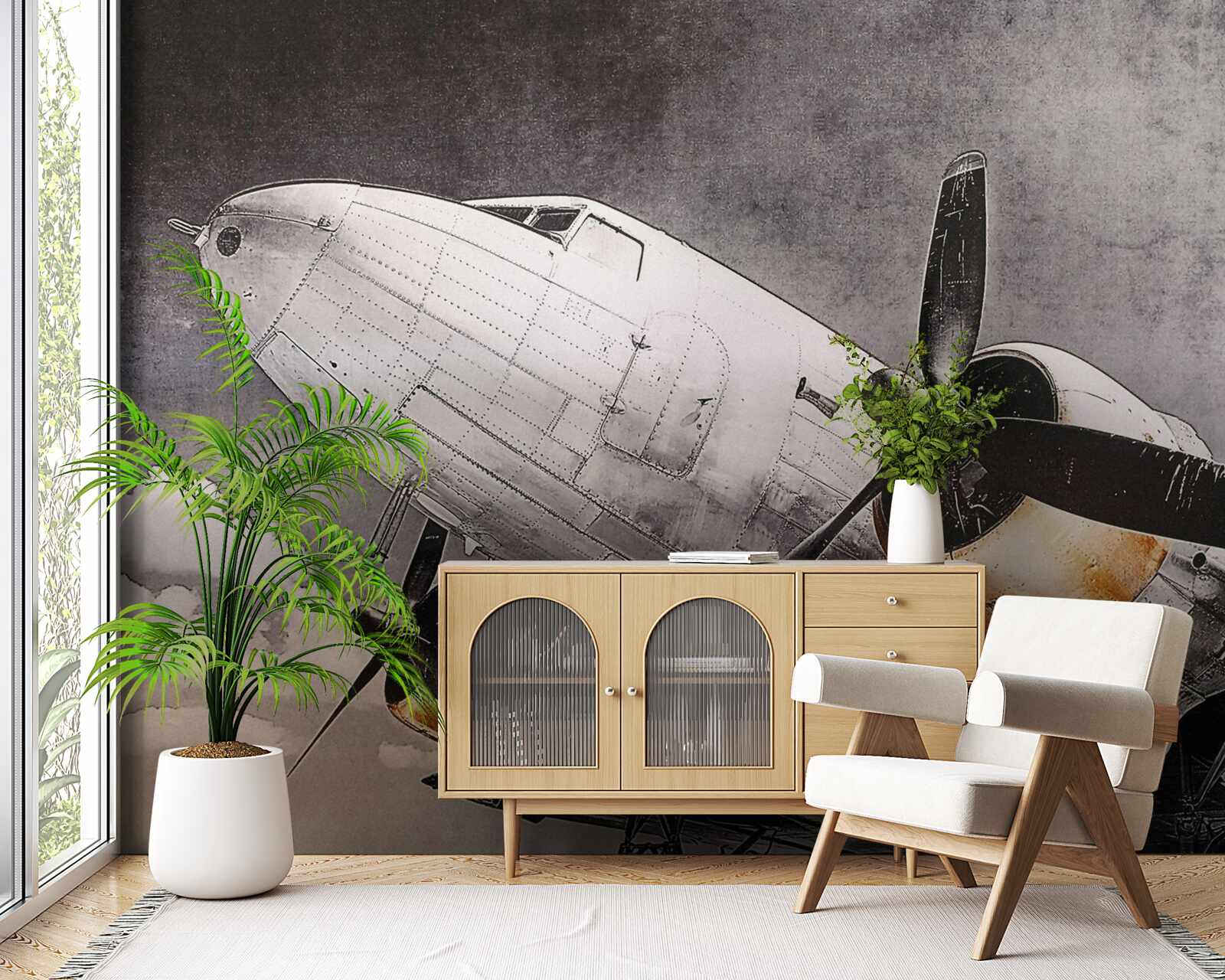 Fotobehang vliegtuig afgebeeld in wit