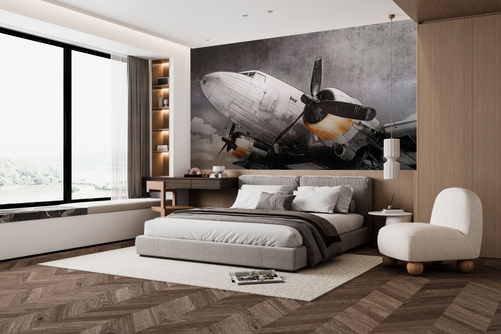 Fotobehang vliegtuig afgebeeld in wit