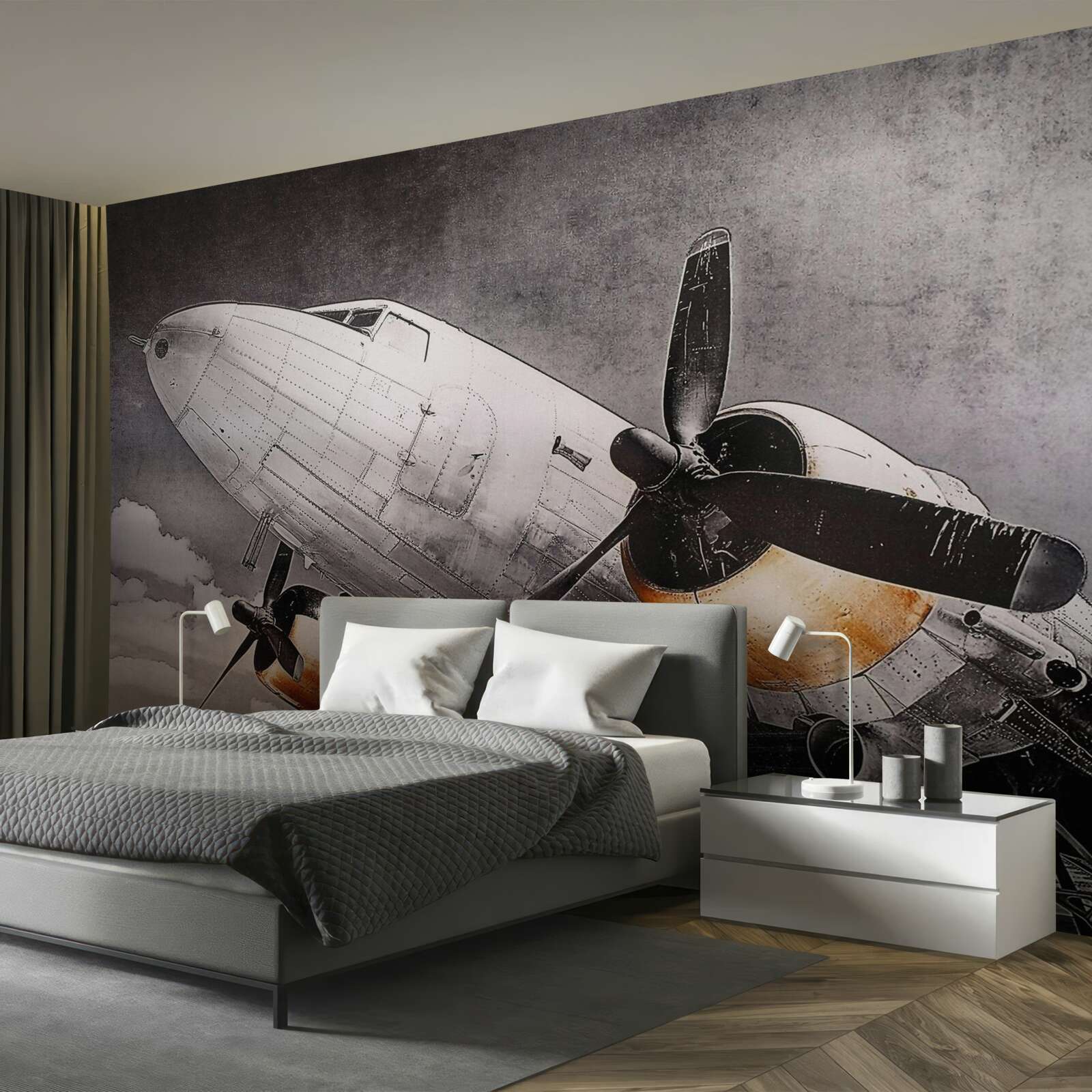 Fotobehang vliegtuig afgebeeld in wit