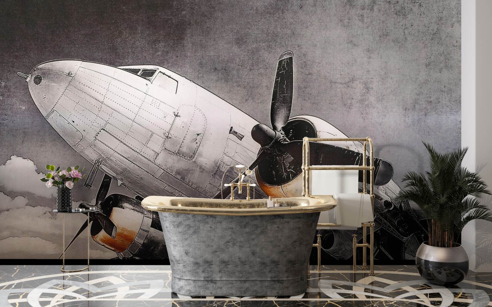 Fotobehang vliegtuig afgebeeld in wit