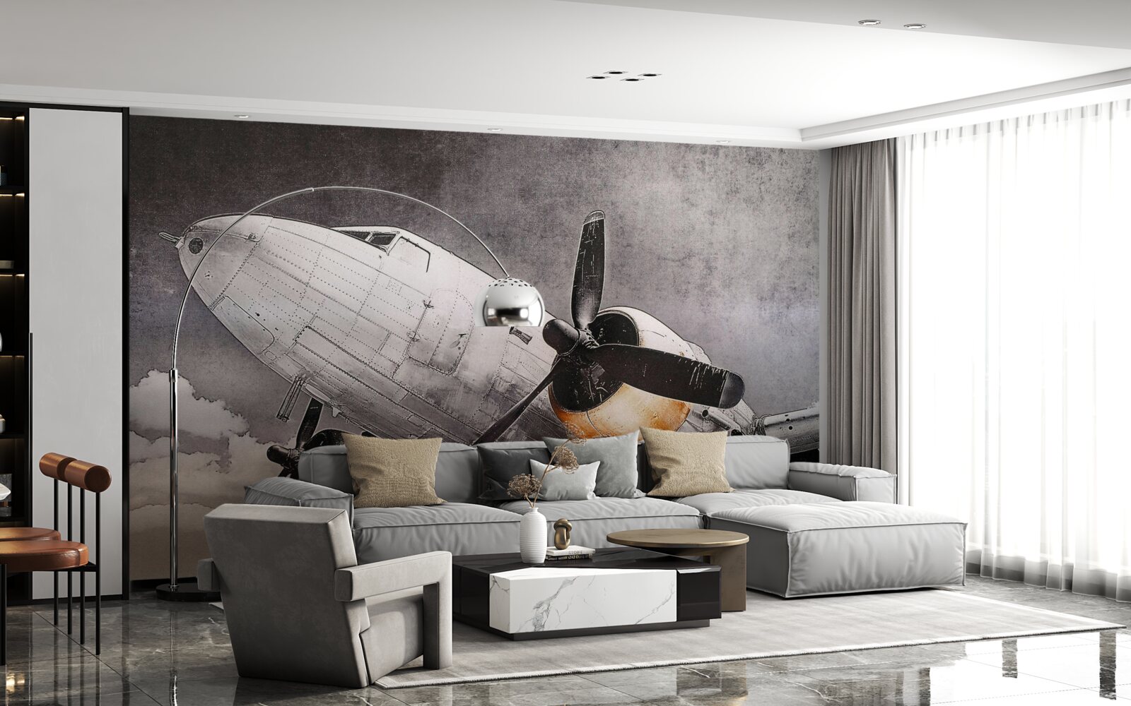 Fotobehang vliegtuig afgebeeld in wit