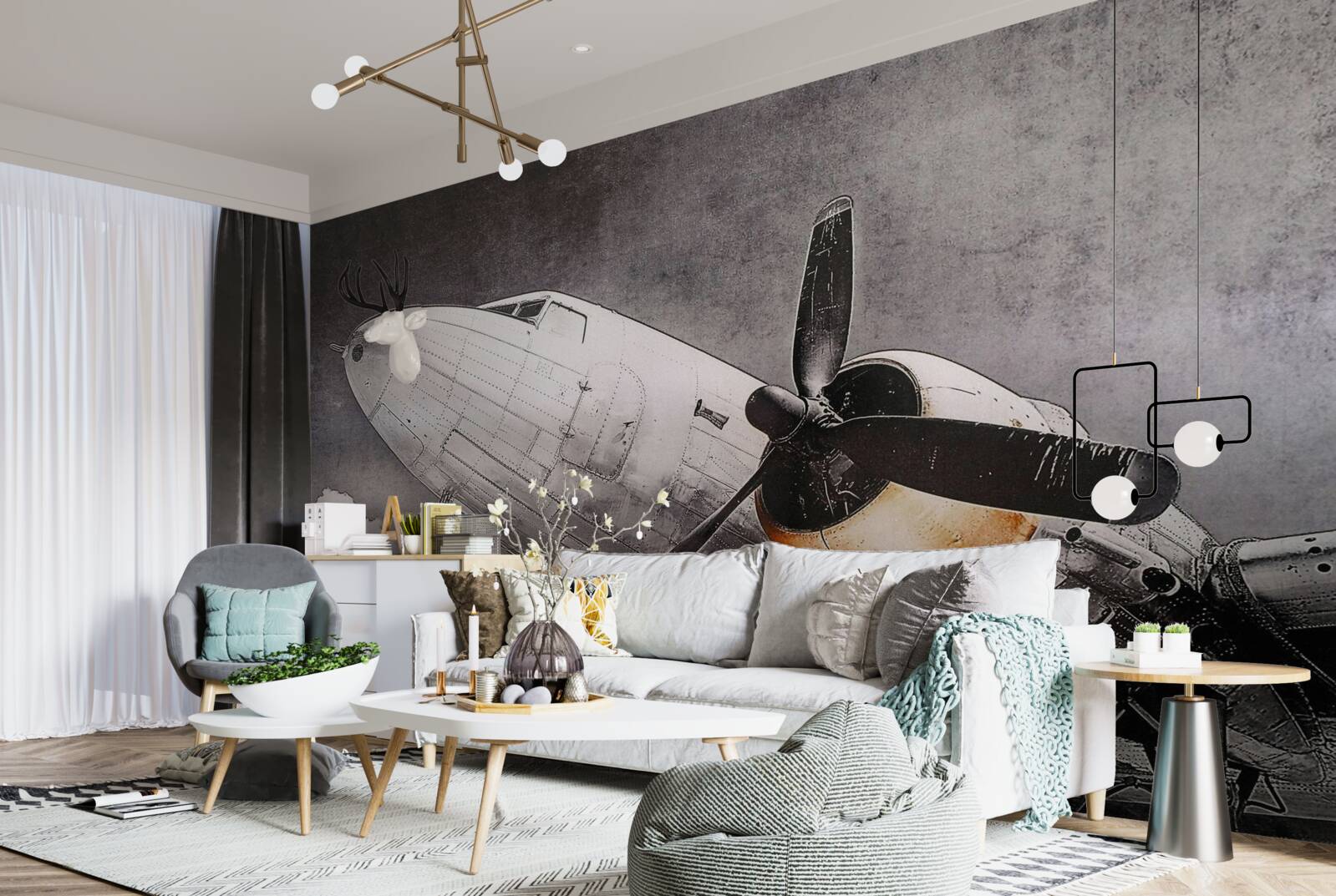 Fotobehang vliegtuig afgebeeld in wit