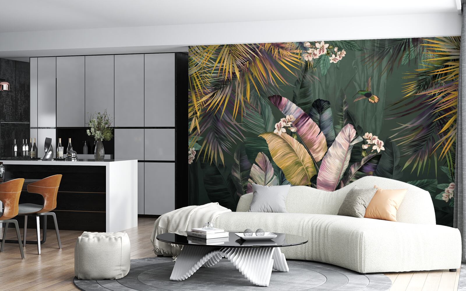 Fotobehang vederachtige planten in een nachtelijk bos