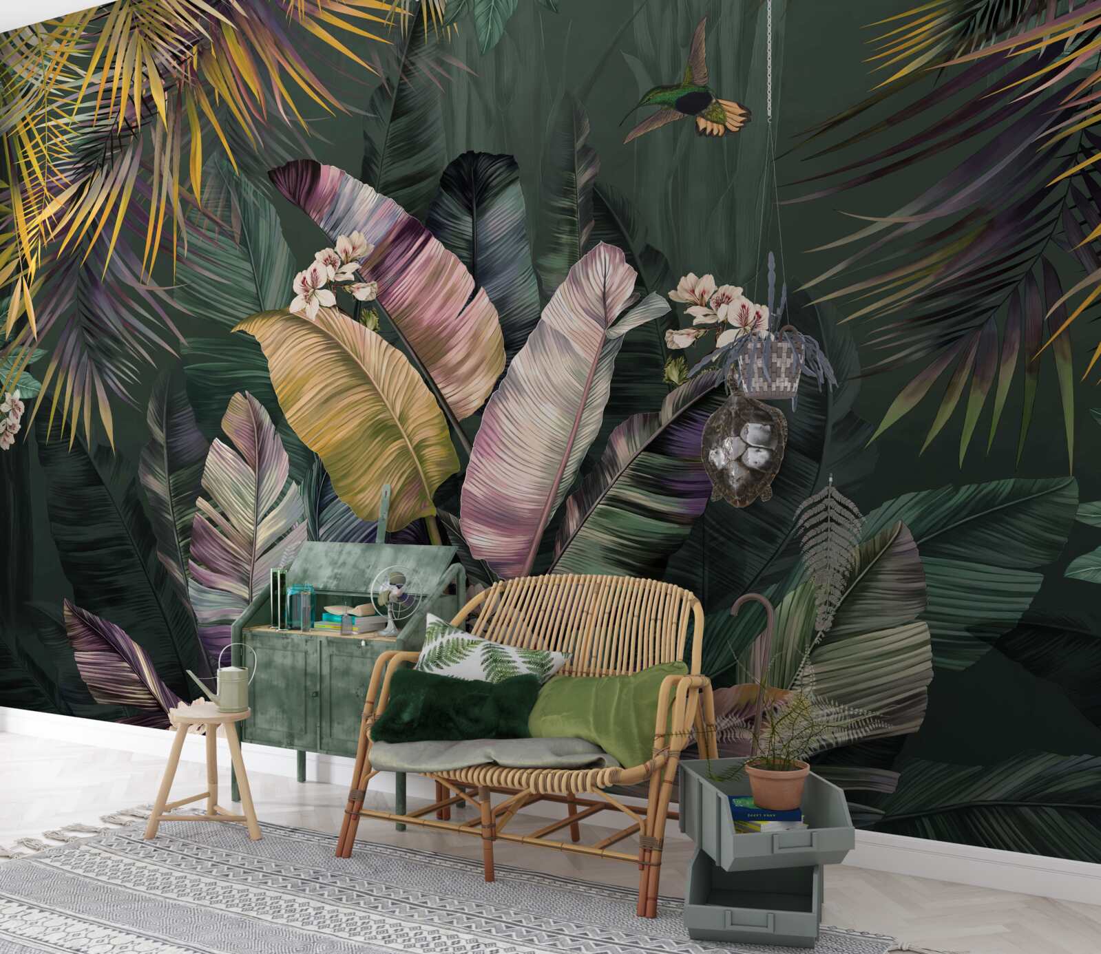 Fotobehang vederachtige planten in een nachtelijk bos