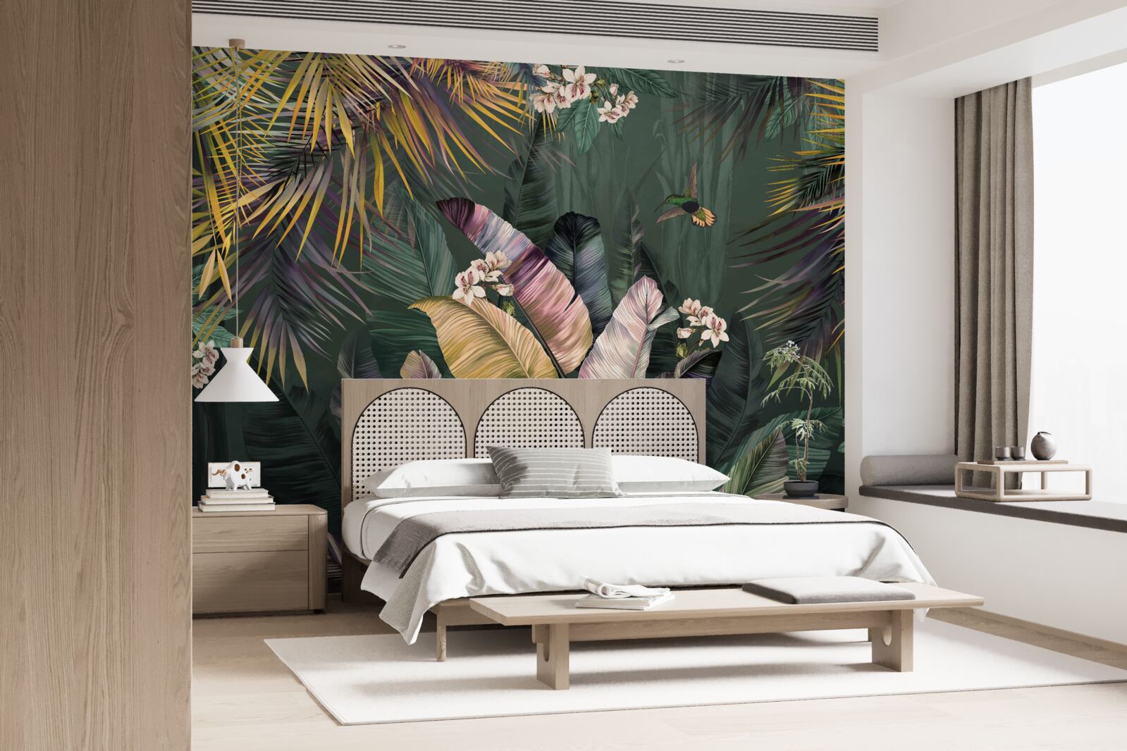 Fotobehang vederachtige planten in een nachtelijk bos