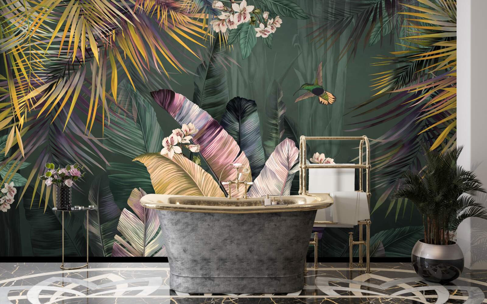 Fotobehang vederachtige planten in een nachtelijk bos