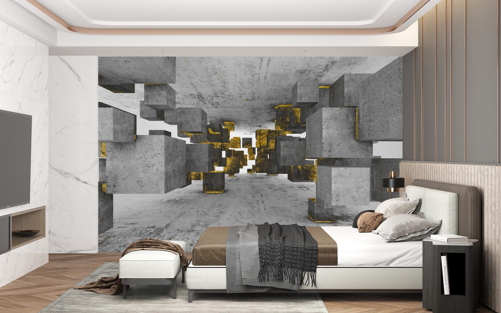 Fotobehang enkels zwevend in de lucht met gouden details