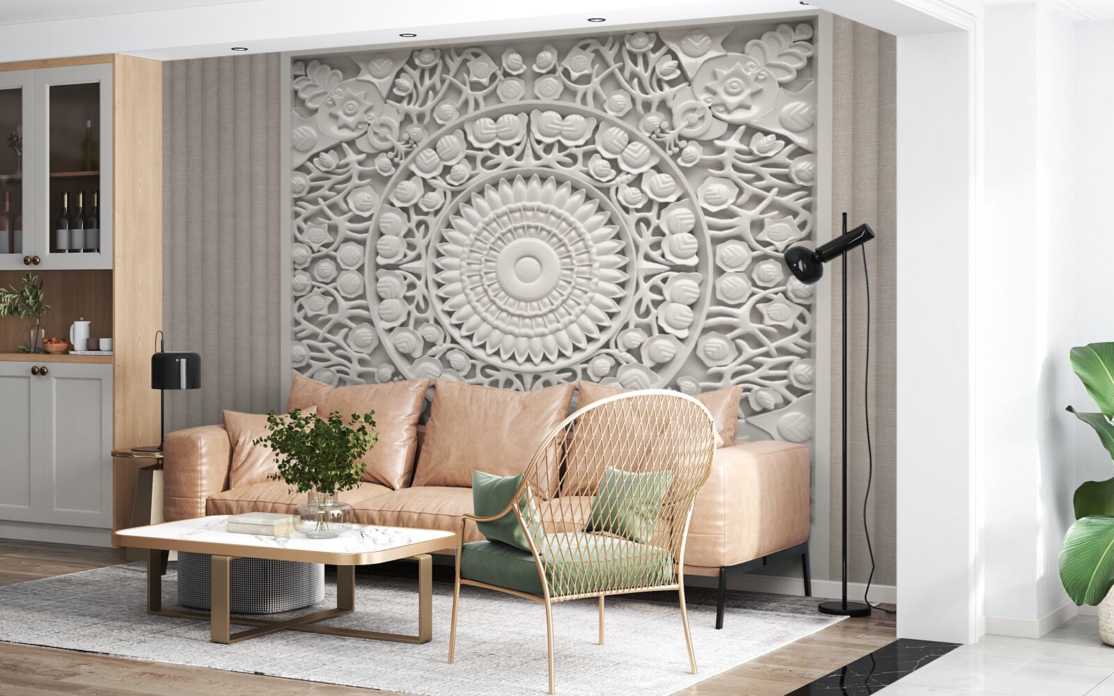 Fotobehang volume reliëf op een grijze achtergrond