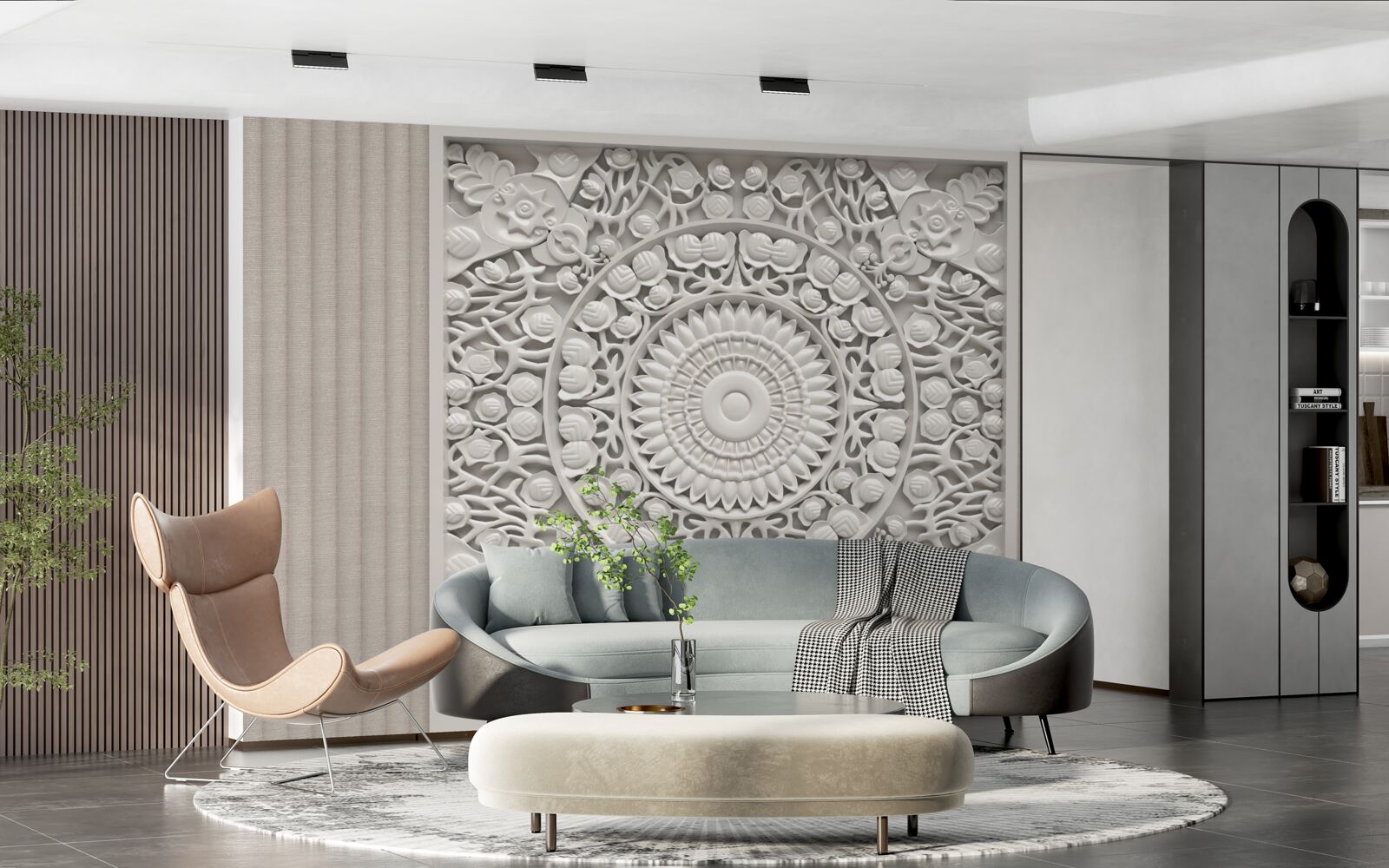 Fotobehang volume reliëf op een grijze achtergrond