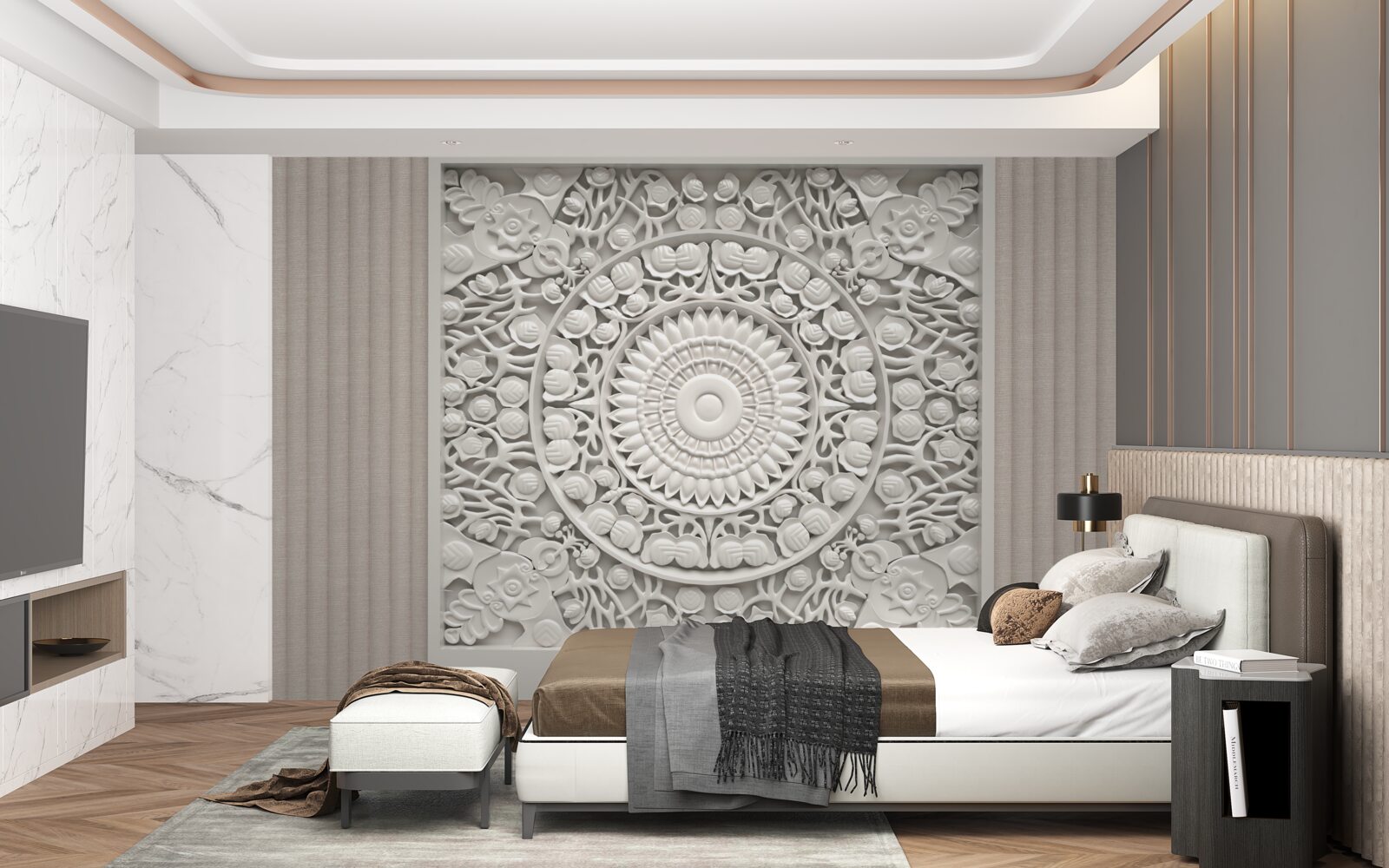 Fotobehang volume reliëf op een grijze achtergrond