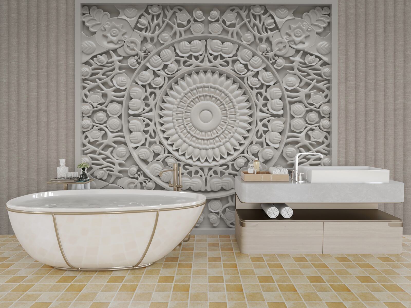 Fotobehang volume reliëf op een grijze achtergrond