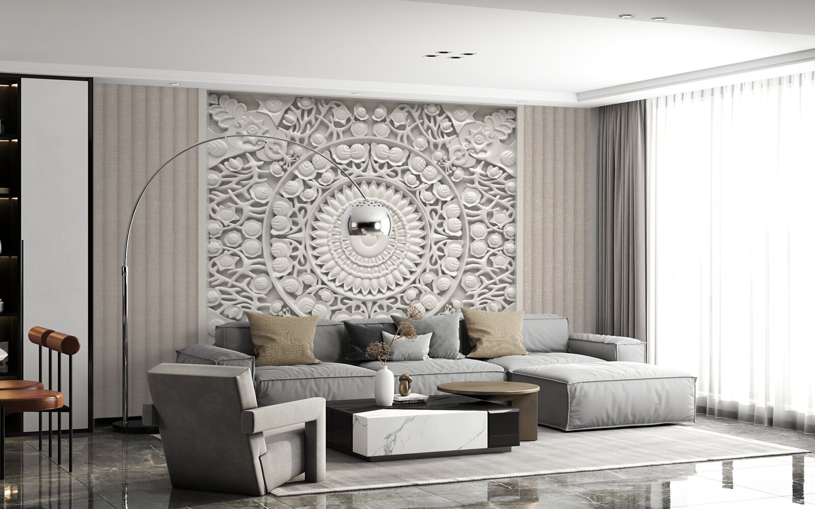 Fotobehang volume reliëf op een grijze achtergrond