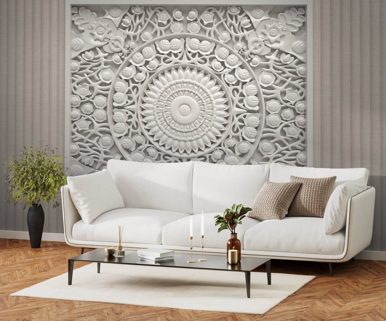 Fotobehang volume reliëf op een grijze achtergrond