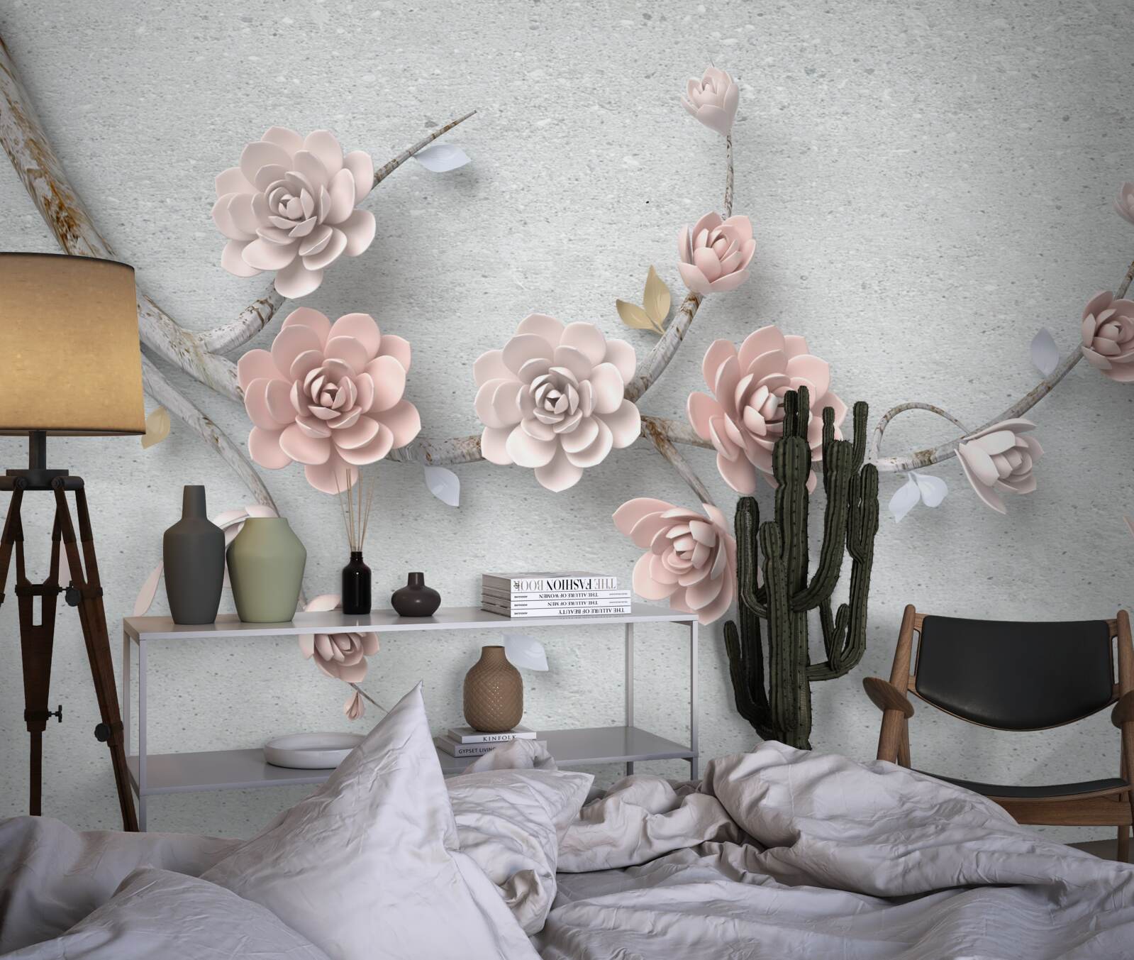 Fotobehang onafhankelijke tak met opengaande knoppen