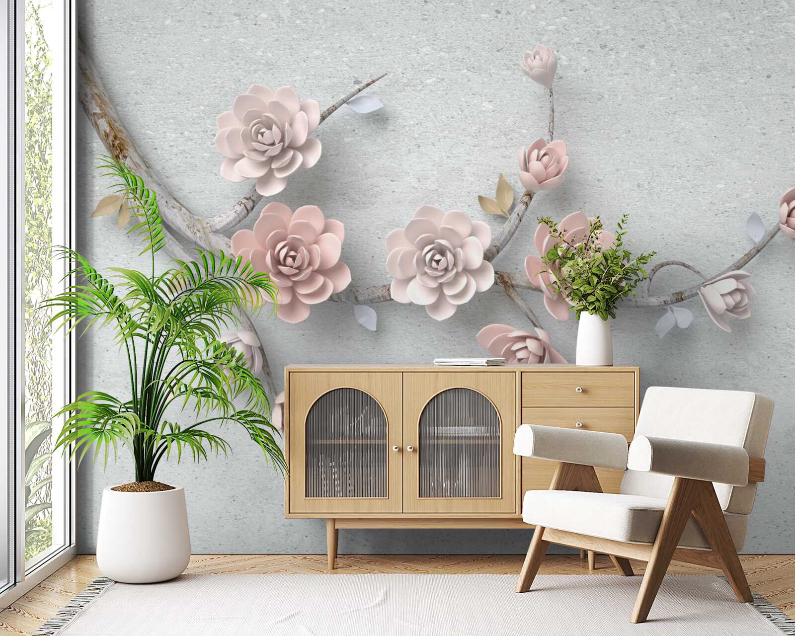 Fotobehang onafhankelijke tak met opengaande knoppen