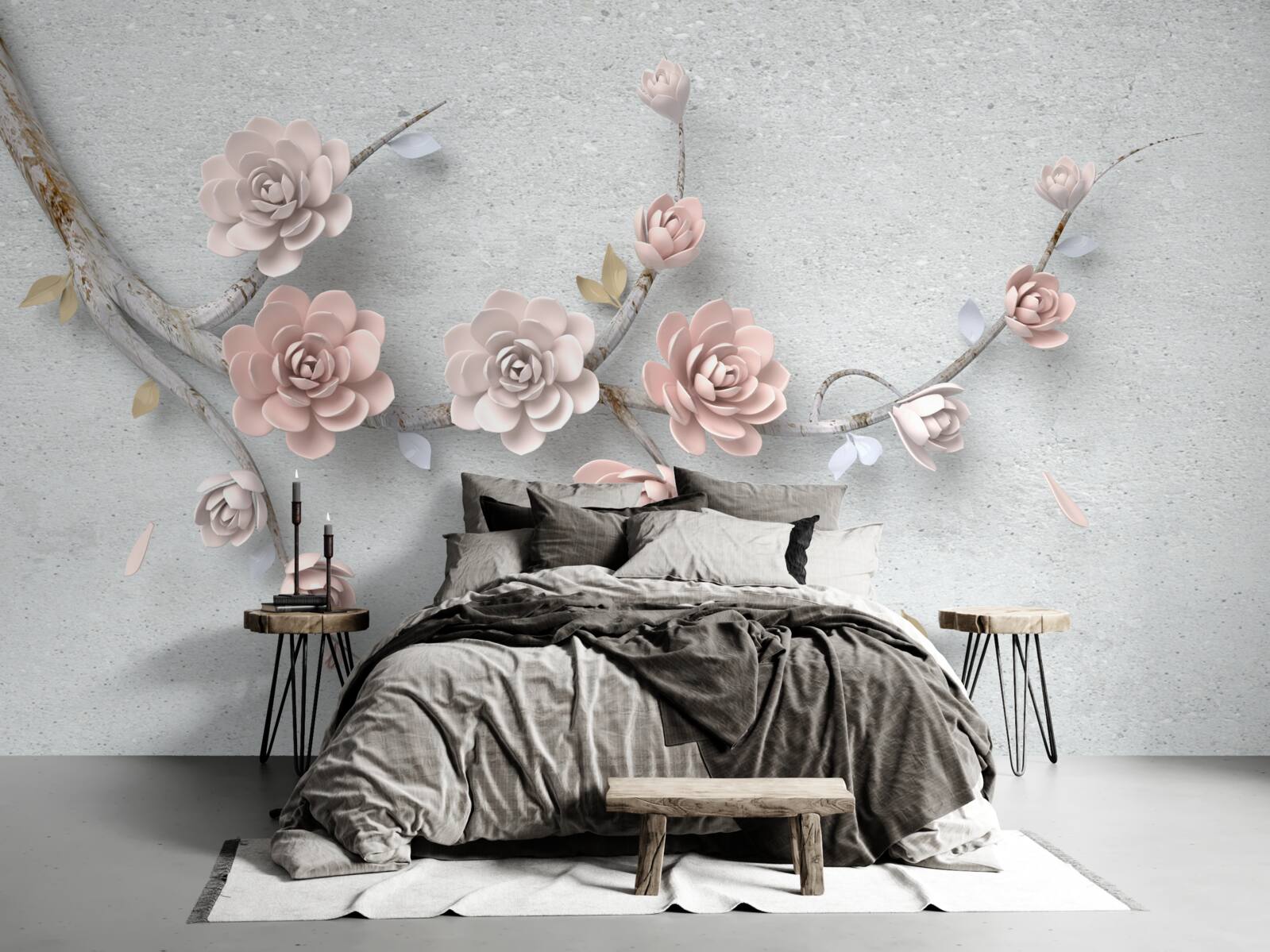 Fotobehang onafhankelijke tak met opengaande knoppen