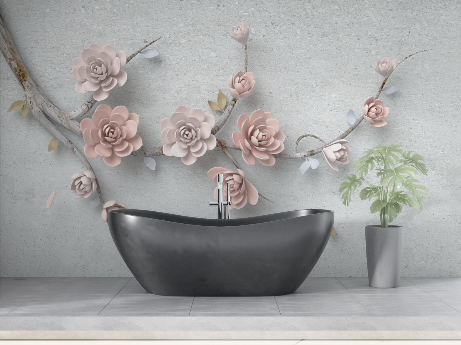 Fotobehang onafhankelijke tak met opengaande knoppen