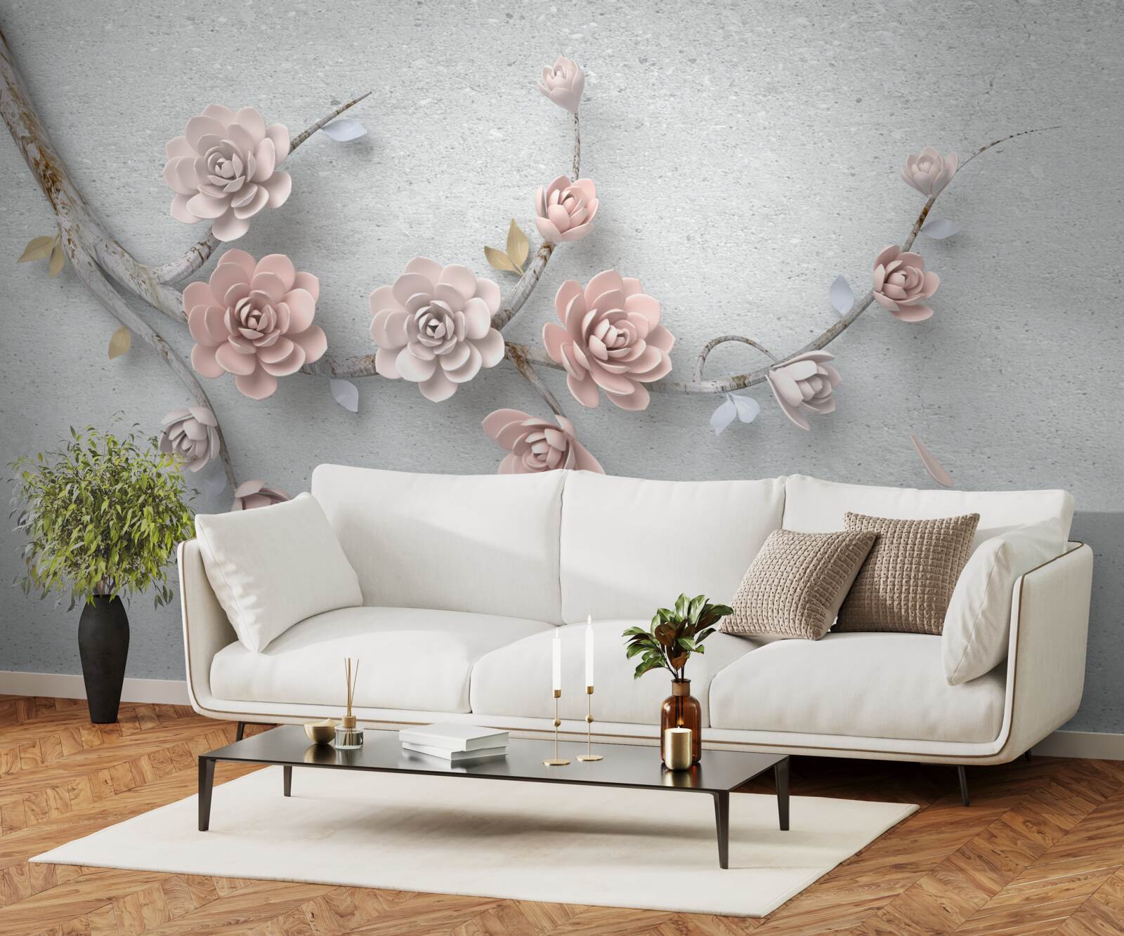 Fotobehang onafhankelijke tak met opengaande knoppen