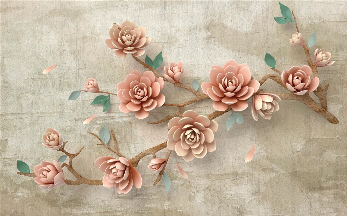 Fotobehang als het regent, verschijnen er bruine knoppen aan de takken