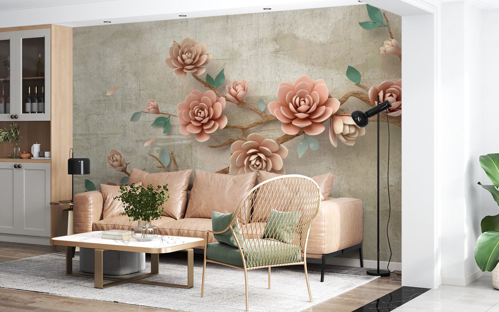 Fotobehang als het regent, verschijnen er bruine knoppen aan de takken