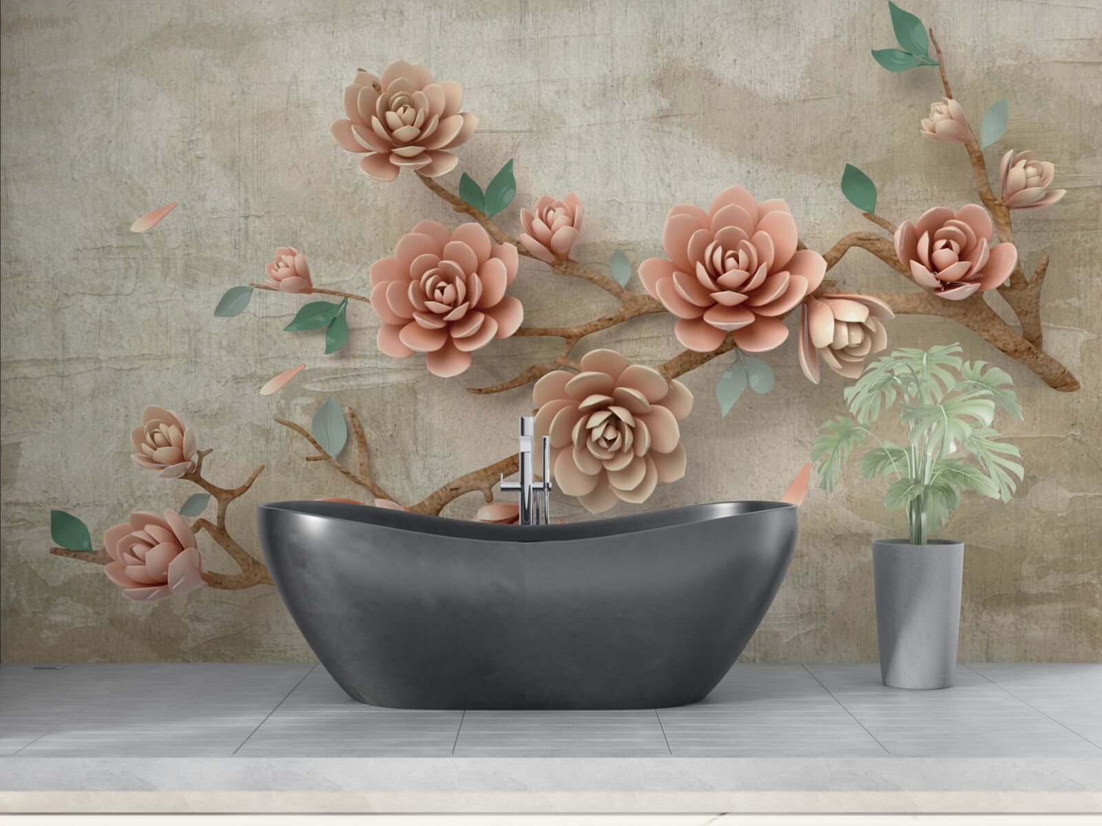 Fotobehang als het regent, verschijnen er bruine knoppen aan de takken