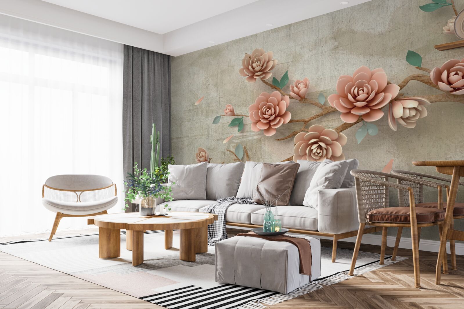 Fotobehang als het regent, verschijnen er bruine knoppen aan de takken