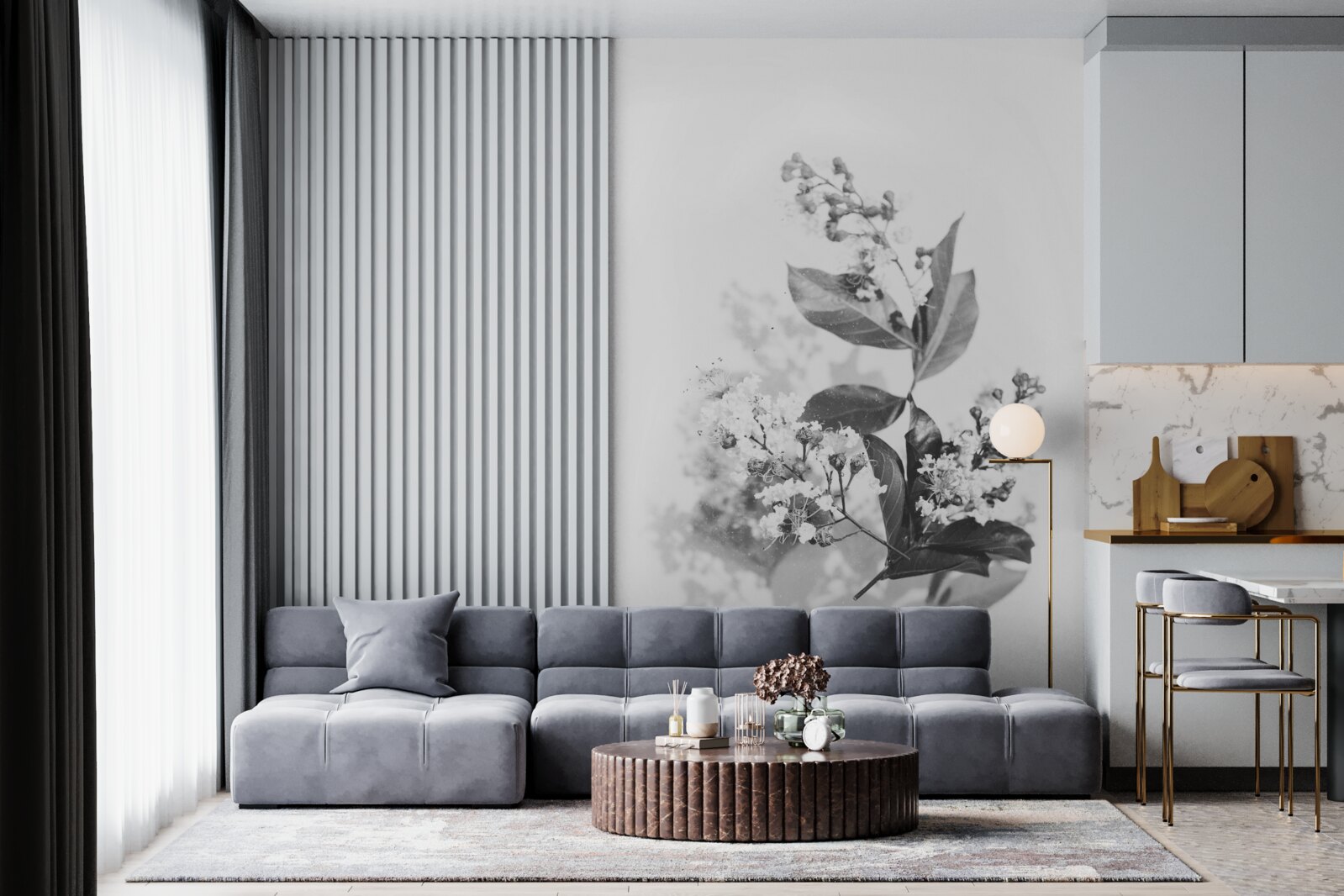 Fotobehang een tak met bloemknoppen van smaragdgroene schoonheid