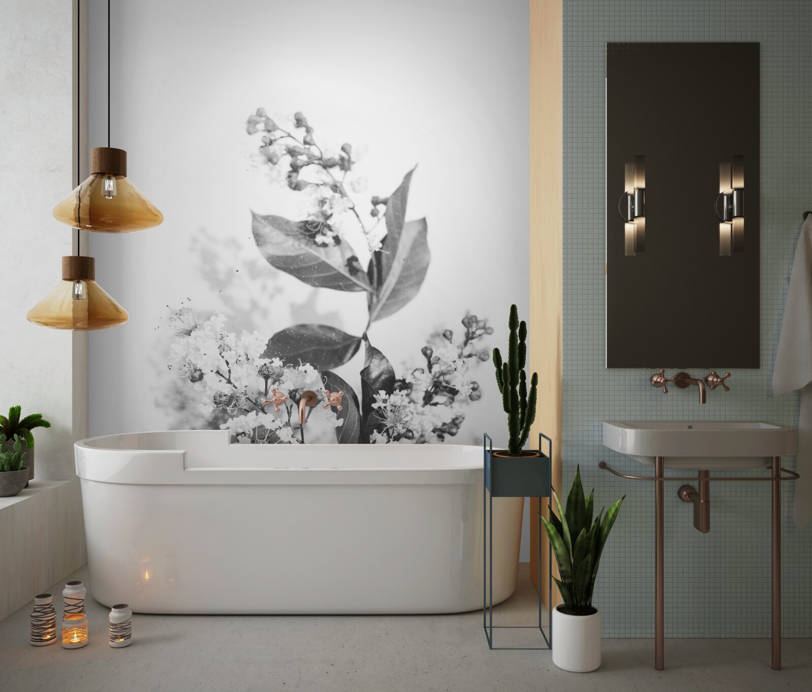 Fotobehang een tak met bloemknoppen van smaragdgroene schoonheid