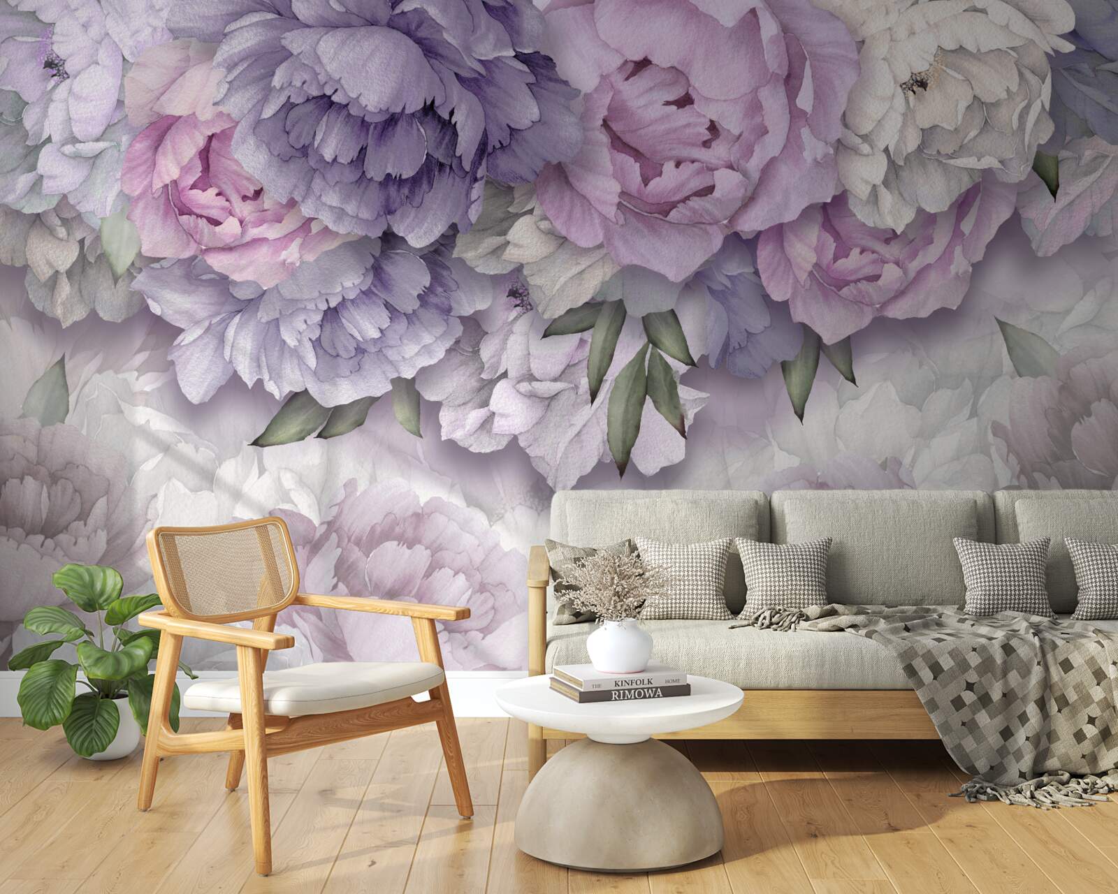 Fotobehang bloemen met een delicate lila tint