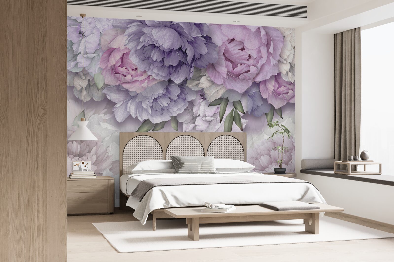 Fotobehang bloemen met een delicate lila tint