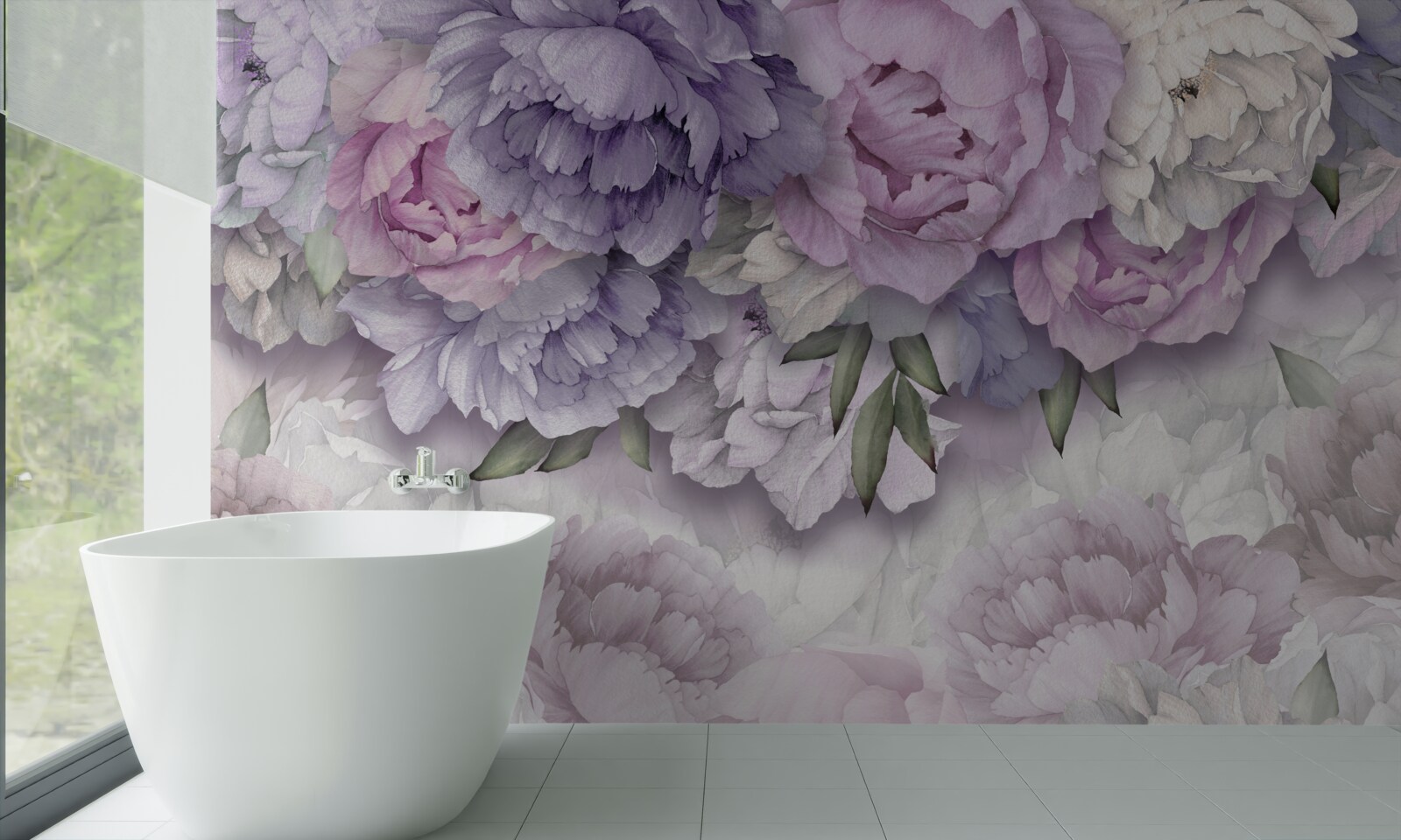 Fotobehang bloemen met een delicate lila tint