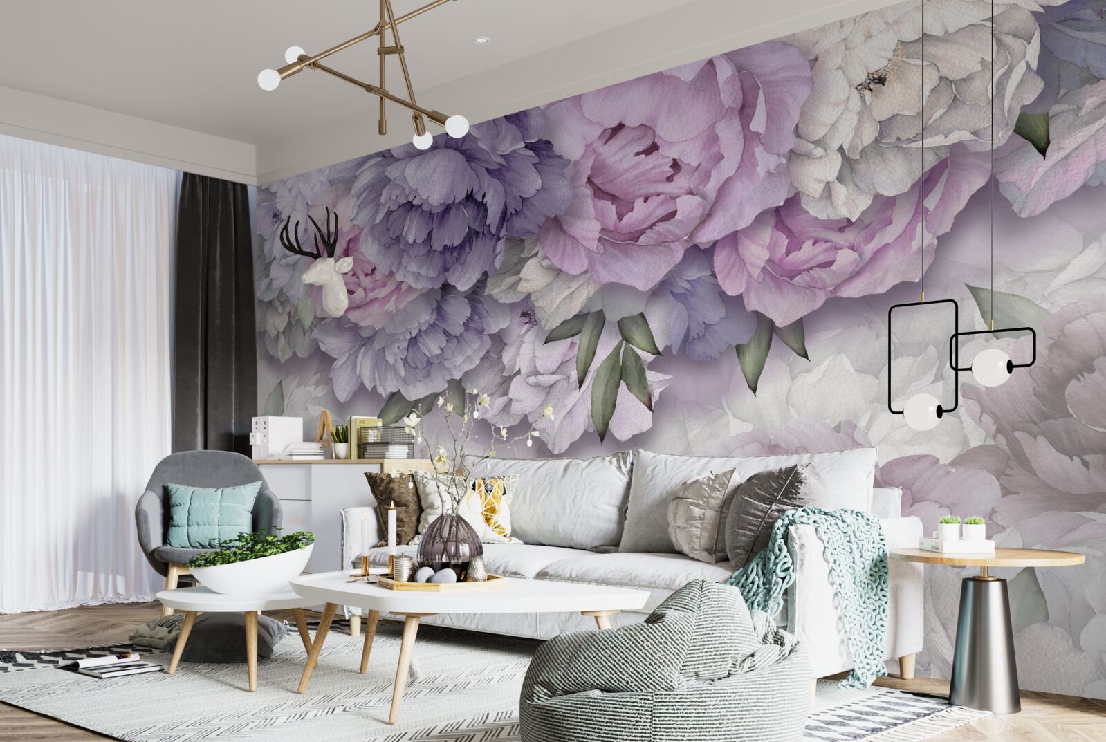 Fotobehang bloemen met een delicate lila tint