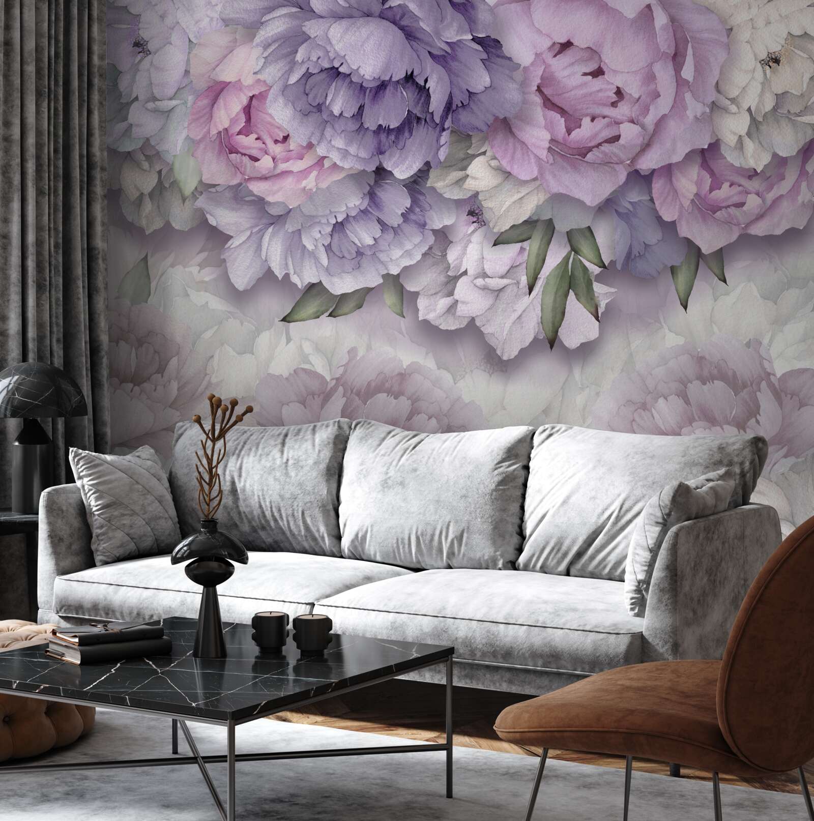 Fotobehang bloemen met een delicate lila tint