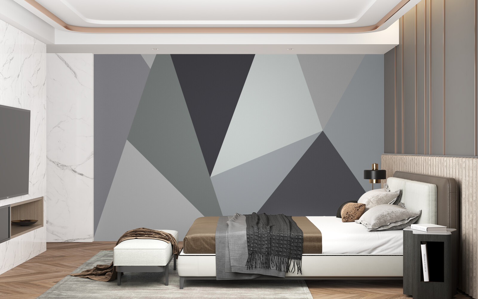 Fotobehang donker- en lichtgrijze driehoeken