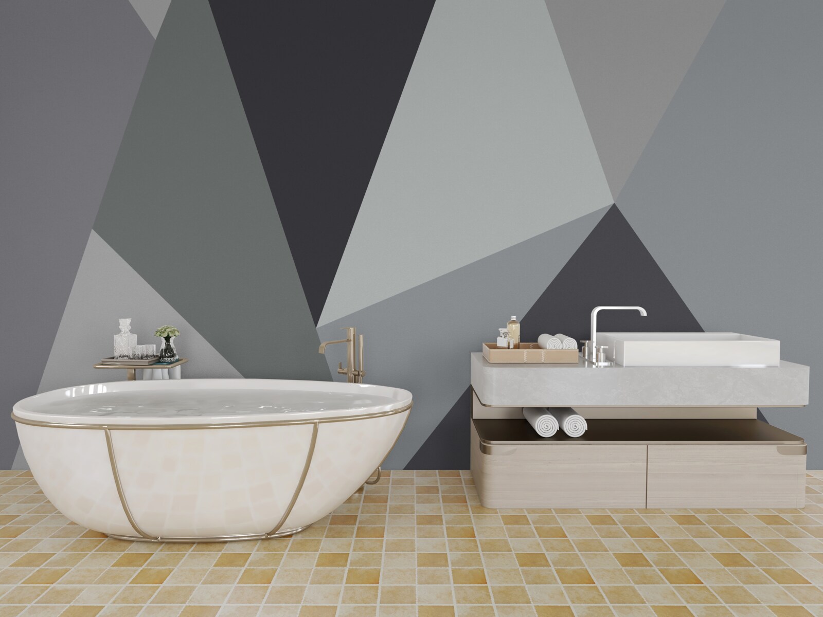 Fotobehang donker- en lichtgrijze driehoeken