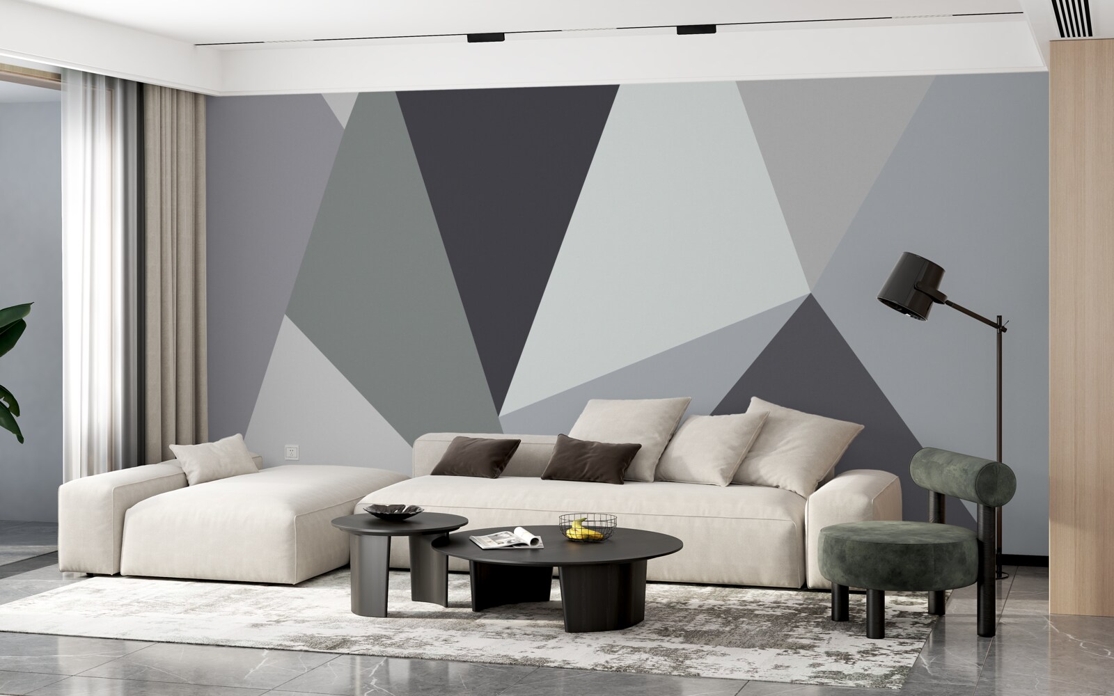 Fotobehang donker- en lichtgrijze driehoeken