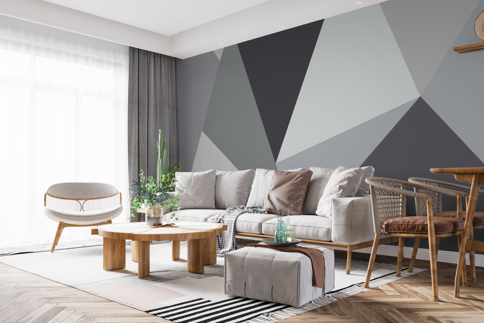 Fotobehang donker- en lichtgrijze driehoeken