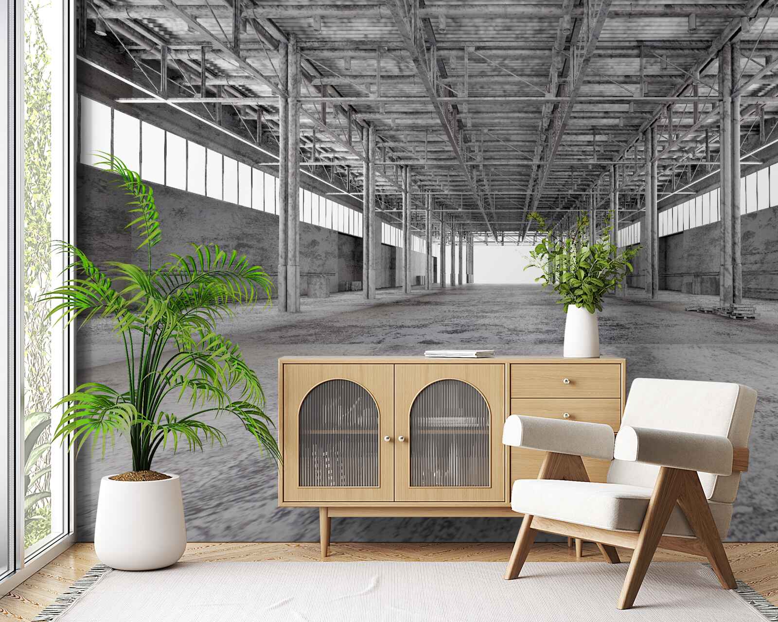 Fotobehang zwart-wit studio is leeg