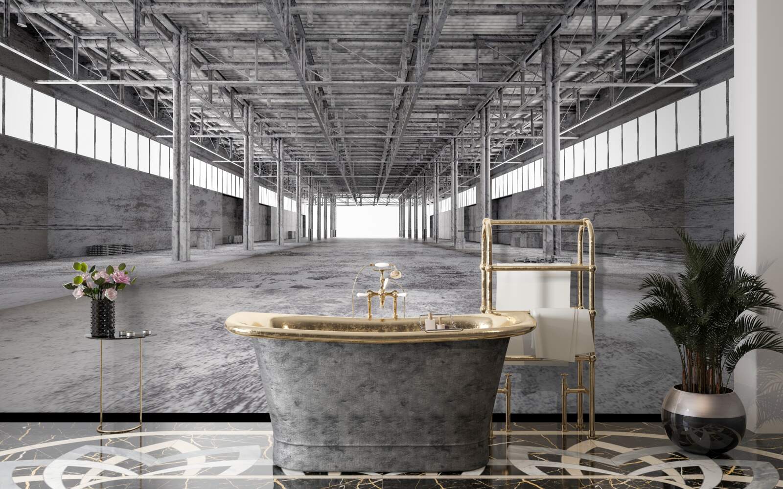 Fotobehang zwart-wit studio is leeg