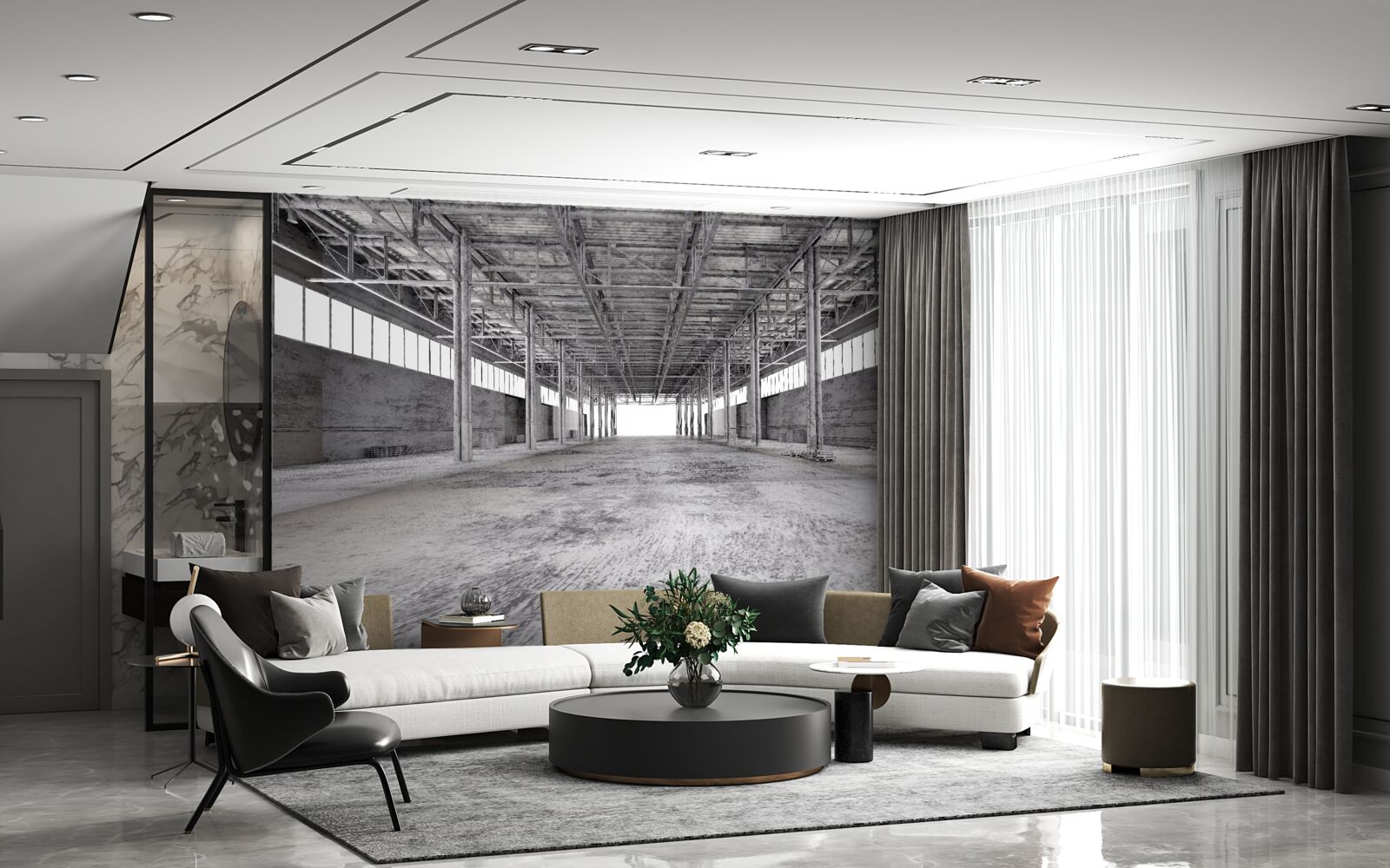 Fotobehang zwart-wit studio is leeg