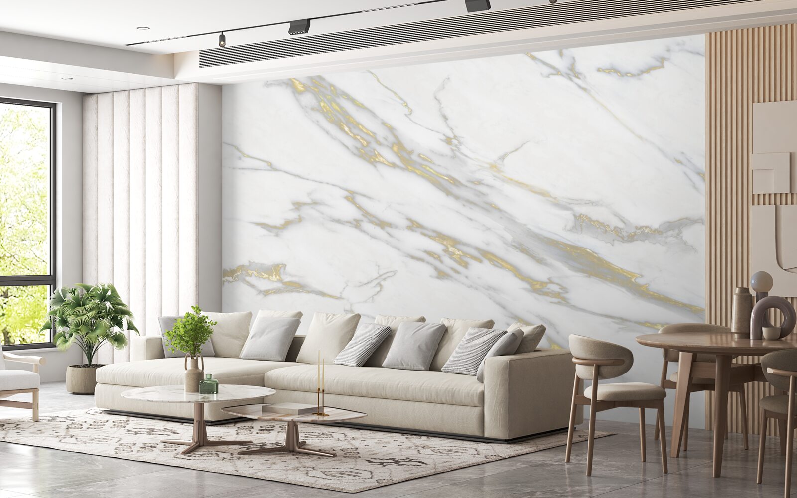 Fotobehang doorlopende inkeping op licht marmer